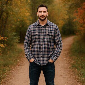 Jachs Shirt Men XL Gray/Red/Black Plaid Flannel‎ Button Heavy Work Chore Outdoor